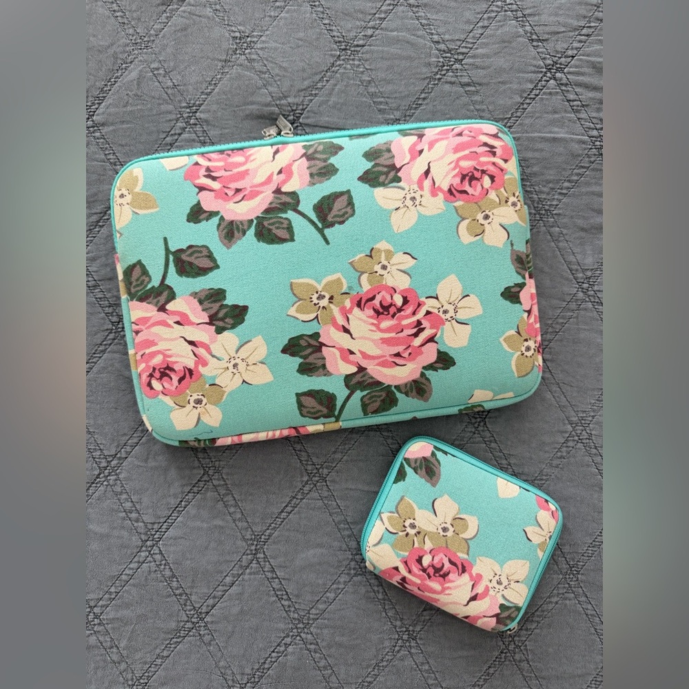 Mosiso canvas fabric rose pattern laptop sleeve, 13-13.3 inch, with small case